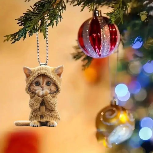 猫型クリスマスオーナメントセット（紐付き）— 軽量のツリー飾り