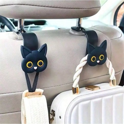 2er-Set 3D-Katzen-Haken für Kopfstütze - Universeller Auto-Sitz-Hänger für Tasche & Mantel, niedlich