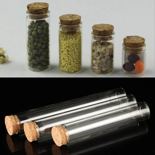 Botellitas de cristal transparentes con tapón de corcho – tamaños 5–30 ml, para especias y manualidades