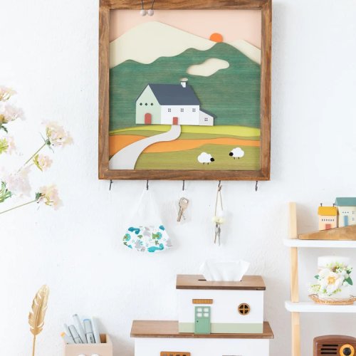 Quadro de parede em madeira artístico — pintura decorativa calmante para quarto infantil e sala (pequeno)