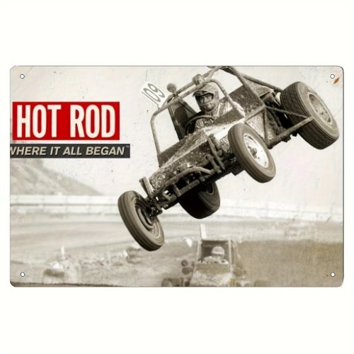 Metalowa tablica Retro Racing Buggy – vintage Hot Rod, dekoracja ścienna z aluminium do garażu i domu, łatwy montaż