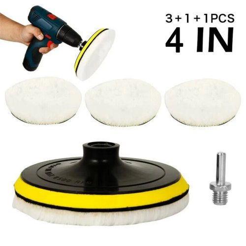 Zestaw 5 szt. tarcz flokowanych 100 mm (4") z rzepem – wełniane pady polerskie do wiertarki/polerki