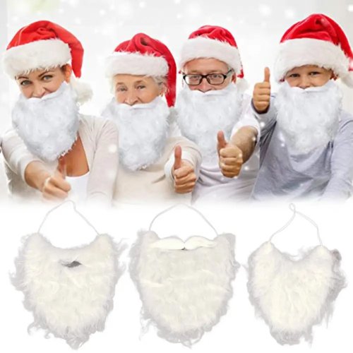 Barba de Papá Noel blanca, rizada y suave con goma — bigote tipo handlebar, para adultos y niños, accesorio para fiesta de Navidad