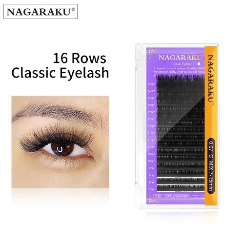NAGARAKU 16 rijen Classic individuele wimperextensions - mat zwart, zacht en natuurlijk