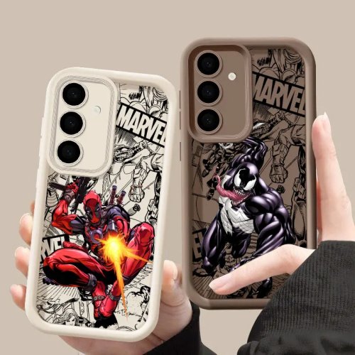 حافظة ناعمة من TPU بطبعة Marvel (Deadpool و Venom) لهواتف Samsung Galaxy S26/S25/S24/S23/S22/S21/S20 FE — متوافقة مع موديلات Ultra/Plus، حماية الكاميرا