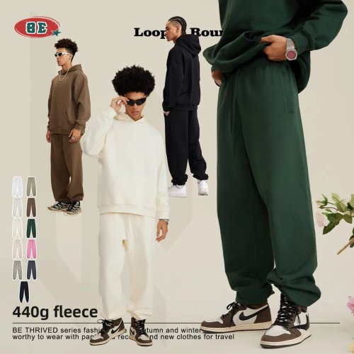 Pantalon de jogging homme en molleton coton, doublure polaire, épais, bas resserrés — automne/hiver