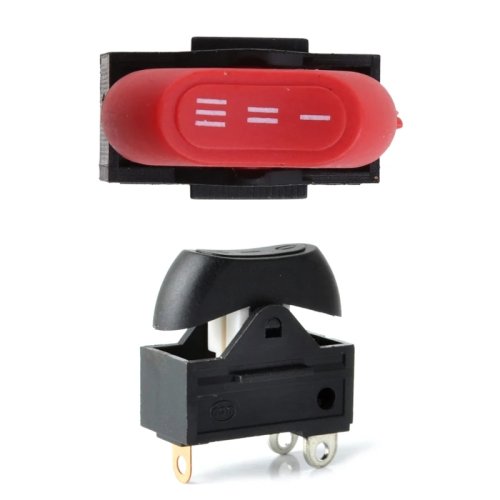 3-position rocker switch (ON/OFF), 3-speed, red/black, 3-pin with copper contacts — for hair dryer or boat