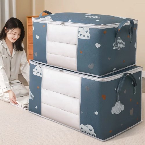 Large capacity clothes & bedding storage bag — foldable organizer with reinforced handle and heavy-duty zipper
