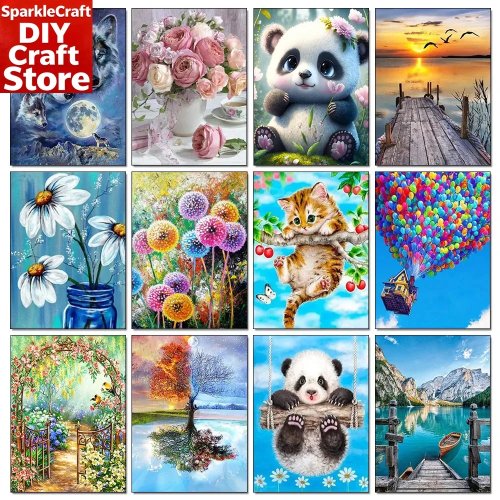 Kit Diamond Painting 5D sem moldura – DIY, full drill, animais, paisagens e flores, mosaico bordado com strass