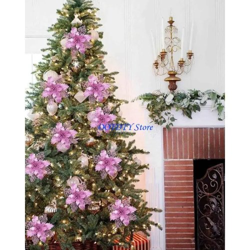 Flor-de-Natal (Poinsettia) com brilho 11 cm – Enfeite para árvore, guirlandas e casamentos