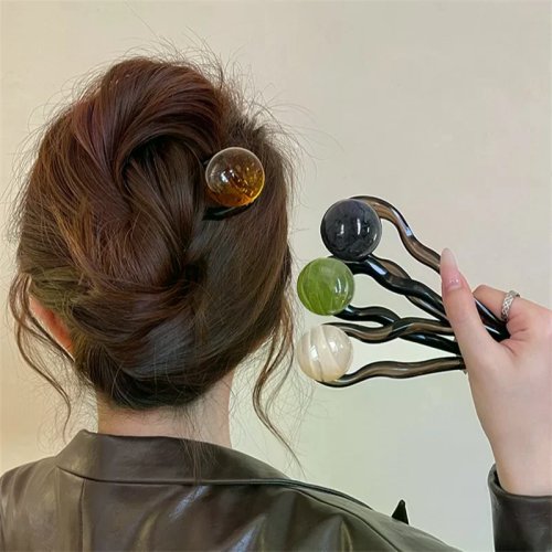 Vintage Eenvoudige Kralen U-vormige Haarspeld voor Vrouwen - Zomer Marmer Hoofdplaat Haaraccessoires