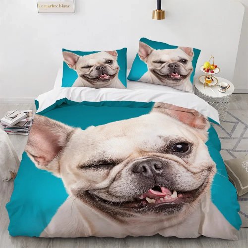 Housse de couette taille Full motif chien cartoon mignon – housse de couette + 2 taies, imprimé 3D, sans drap-housse