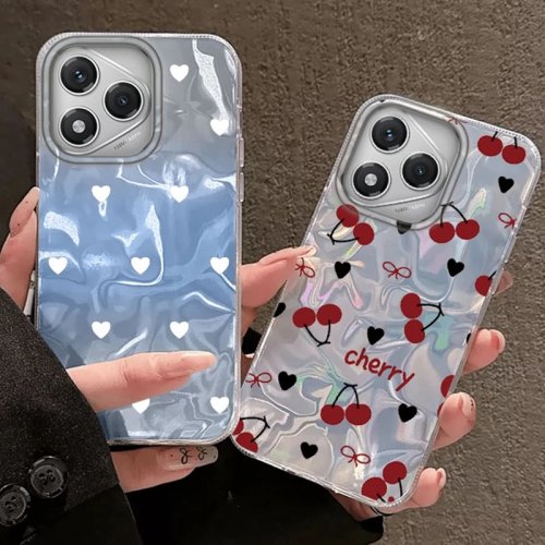 كفر صيفي بتصميم قلب وفيونكة وكرز لهواتف Honor 400 Pro, X9c, Magic7, Magic6, 200 Lite, Smart, X9a, X8a/X8b/X8c/X7c - غطاء TPU للبنات