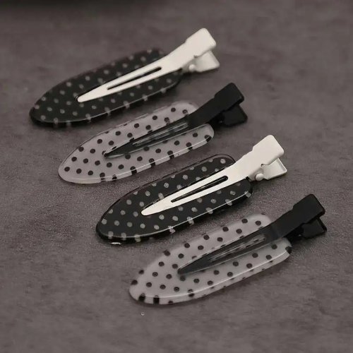 Presilha de cabelo acrílica preto e branco às bolinhas, design minimalista e fixação segura para dia a dia e festas