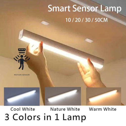 Lampada LED ricaricabile USB con sensore di movimento — barra magnetica wireless per armadio, cucina e luce notturna