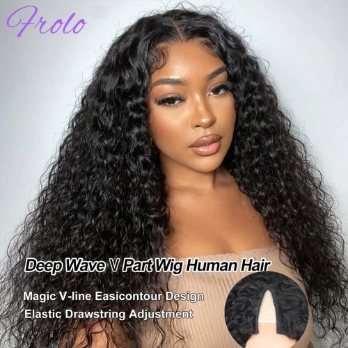 Peruca V‑Part 210% (upgrade U‑Part) Cabelo Humano Brasileiro Virgem Encaracolado Sem Cola, Forma V, Preto