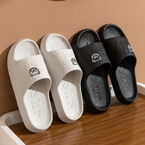 Chaussons d'intérieur été motif ourson – sandales douces antidérapantes pour salle de bain et dortoir, homme & femme, duo