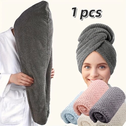 Touca de secar cabelo em microfibra lisa com botão – toalha absorvente texturizada 25×65 cm para mulheres