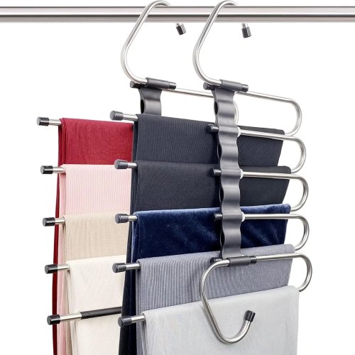 Lot de 2 cintres gain de place multi-étages pour pantalons, 10 pinces métal – organiseur pour pantalons et foulards
