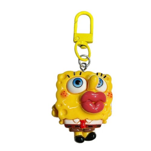 Porta‑chaves transparente Bob Esponja e Patrick com lábios vermelhos – pendente grande tipo cartão para mala, oferta divertida para meninas
