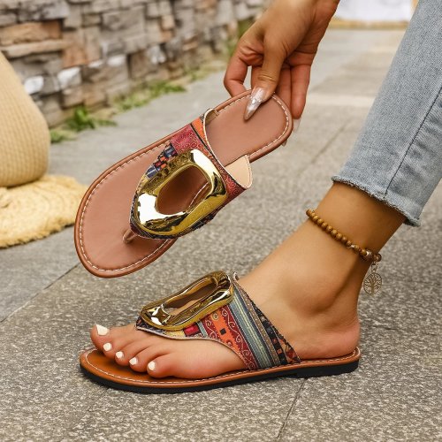 Damen Flip-Flops 2026 Sommer — Sandalen mit Metall-Schnalle, bequeme Slip-On Strand-Slides