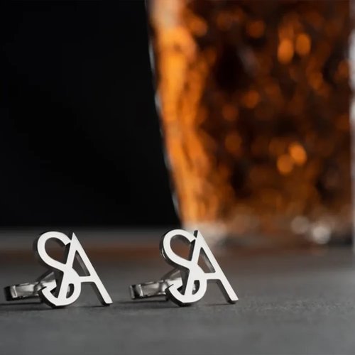Gemelli personalizzati in acciaio inox con iniziale — incisione nome, regalo per sposo e testimoni, accessorio matrimonio elegante