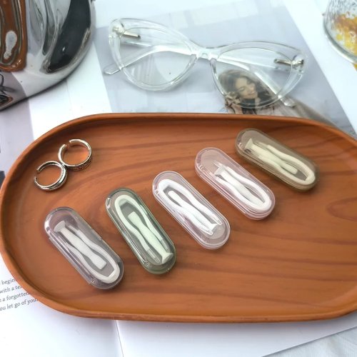 Kit estojo retrô transparente para lentes de contato — Conjunto portátil de cuidados com pinça e haste de sucção (unissex)