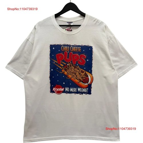 T‑shirt vintage homme blanc «Chili Cheese Pups - No Mere Weenie» taille XL, effet délavé, confortable, unisexe