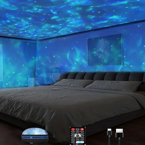 Star & Ocean Wave Projector Night Light – Galaxy LED Projector with 7 Color Patterns for Bedroom & Kids' Room