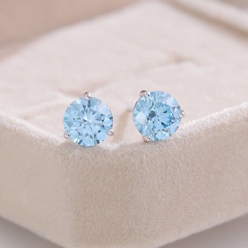 Brincos de solitário Provence em ouro 14K com diamantes azuis de laboratório (cert. IGI) — Clássicos, personalizáveis