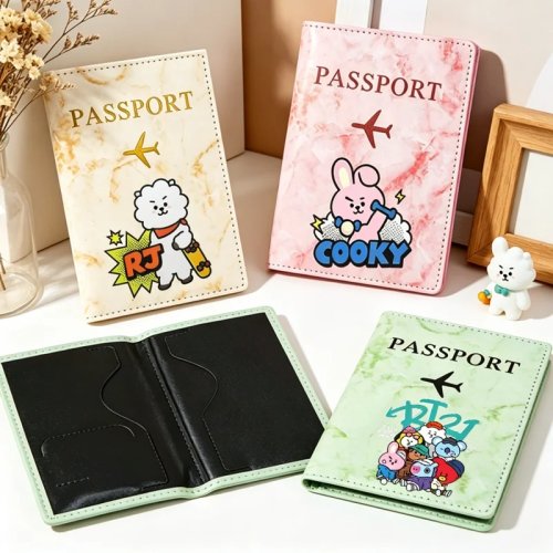 Funda de pasaporte BT21 ultrafina impermeable – COOKY y TATA, porta documentos y tarjetas, regalo anime