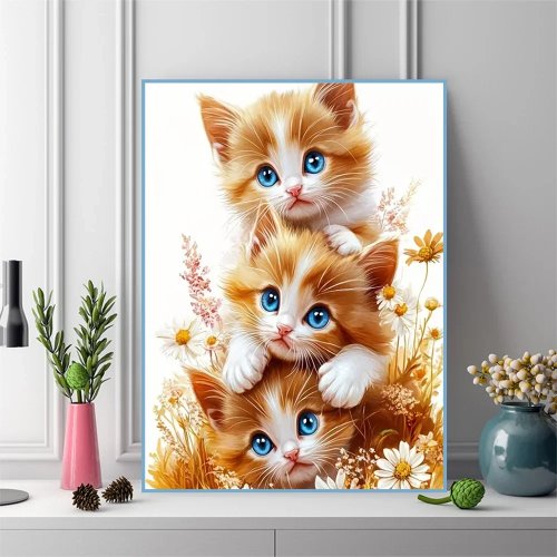 Kit Diamond Painting 5D DIY – Motif Kucing & Bunga, Mozaik Rhinestone untuk Dekorasi Rumah