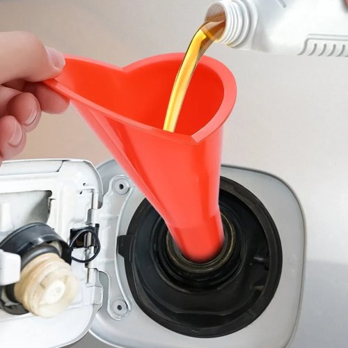 Imbuto a collo lungo anti-spruzzo per carburante e olio — plastica resistente per auto e moto