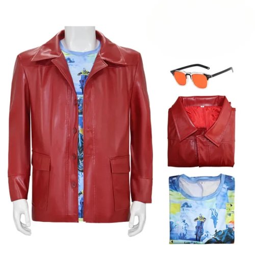 3-piece Tyler Durden (Fight Club) cosplay costume - leather jacket, shirt & glasses, adult Halloween party outfit