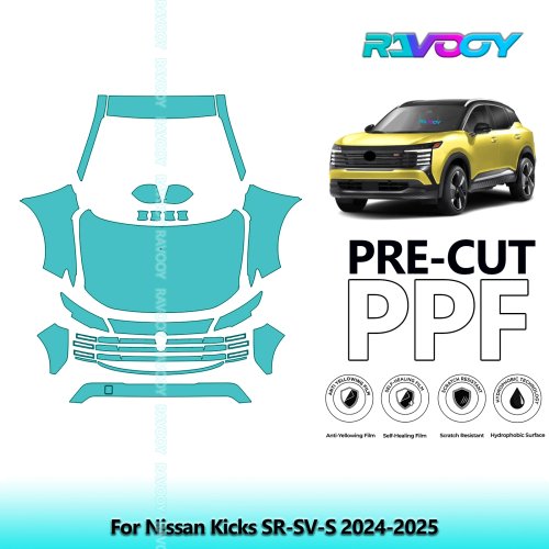 Фронтальный комплект прозрачной защитной пленки PPF для Nissan Kicks SR/SV/S 2024–2025, предварительно вырезанный
