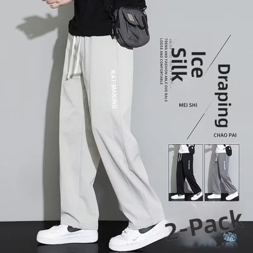 Men's Ice Silk Summer Wide-Leg Casual Pants — Loose Straight, Lightweight & Quick-Dry