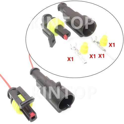 Juego conector 1 pin para coche, impermeable, baja tensión - macho y hembra (282103-1 / 282079-2)