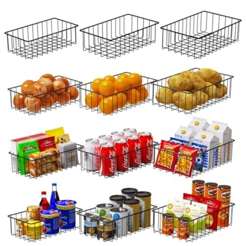 Pack 12 cestos metálicos pequenos (3 tamanhos) — organizadores para despensa, armários de cozinha e casa de banho