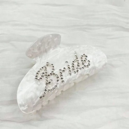 Witte bruids-haarklem van acryl met strass en tekst 'Bride' – haaraccessoire voor bruid en bruidsmeisjes