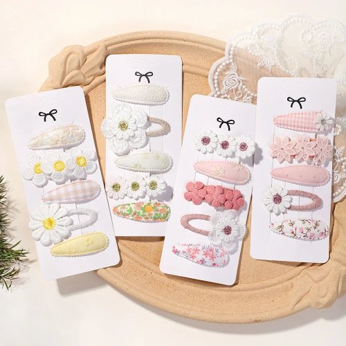 Conjunto 5 Presilhas BB para Crianças – Ganchos de cabelo estampados com margarida para raparigas