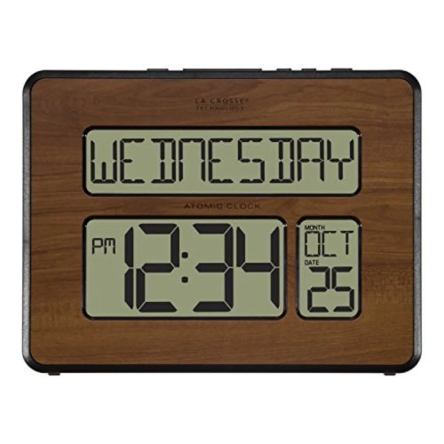 Reloj digital atómico grande con calendario completo — sincronización por radio