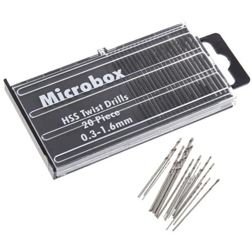 Zestaw 20 mini wierteł HSS 0,3–1,6 mm do prac precyzyjnych: biżuteria, naprawa zegarków, modelarstwo, elektronika