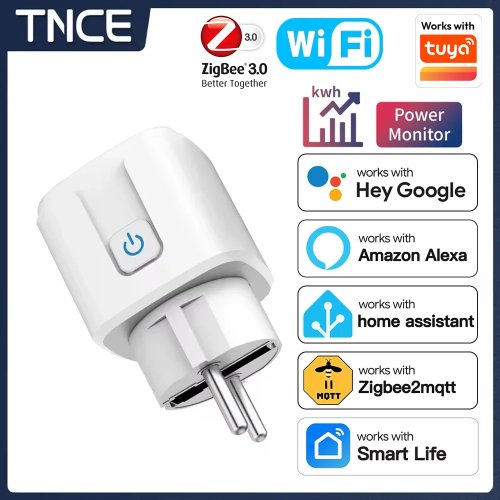 TNCE TUYA Smart Plug (Wi‑Fi / Zigbee 3.0) EU-Steckdose 16A/20A mit Strommessung, Timer und Sprachsteuerung – kompatibel mit Alexa & Google Home