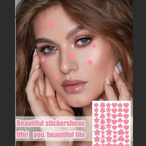 Cute Star & Heart Face Stickers, 51 pcs — Waterproof & Sweatproof Makeup Face Gems for Parties, Festivals & Gifts