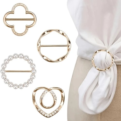 Conjunto 4 argolas/clips elegantes para lenços — fechos para lenço, gravata, camisa e vestido, acessório feminino