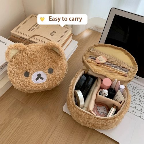 Plüsch-Kosmetiktasche 'Bär' im Anime-Stil – Make-up-Tasche für Damen, Schmuck- und Schmink-Organizer, Geschenk