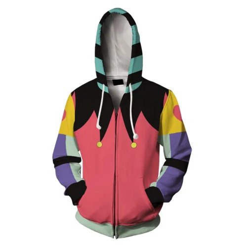 Bluza z kapturem cosplay Helluva Boss (Fizzarolli) – unisex, nadruk 3D, zapinana na zamek