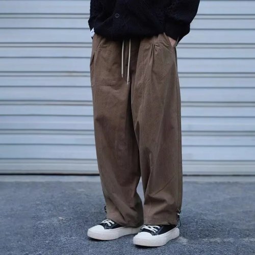 남성 레트로 아메리칸 캐주얼 루즈 스트레이트 팬츠, 워시드 롱 바지, 봄·가을용 워크웨어 스타일
