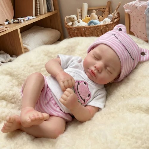 Boneca Reborn Loulou 33 cm (13'') em silicone — Bebé recém-nascida feita à mão, toque macio, presente de aniversário