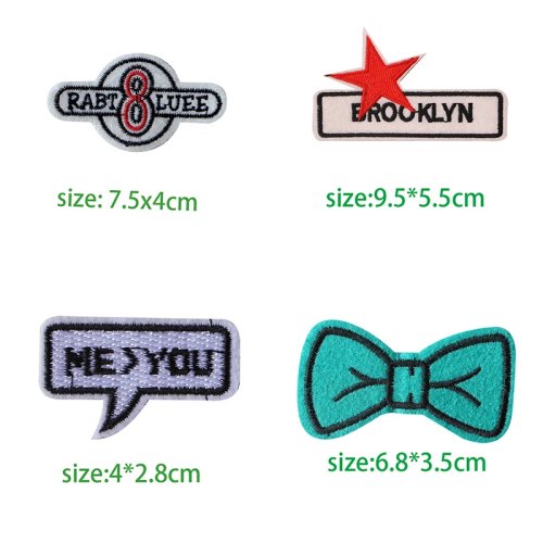Emblemas bordados rectangulares com letras (alfabeto) preto e branco para roupa